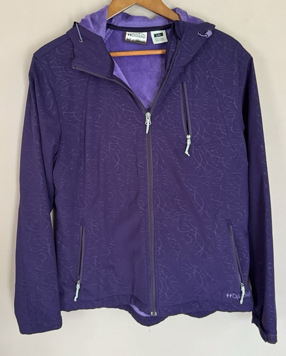 DESIGNER DOUBLE DIAMOND SOFT LINED HOODED FULL ZIP PURPLE JACKET LARGE